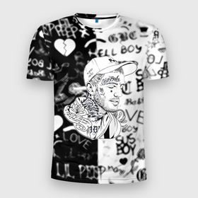 Мужская футболка 3D Slim с принтом Lil peep logo rap в Курске, 100% полиэстер с улучшенными характеристиками | приталенный силуэт, круглая горловина, широкие плечи, сужается к линии бедра | 