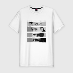 Мужская футболка хлопок Slim с принтом Depeche Mode   Your World In My Eyes в Санкт-Петербурге, 92% хлопок, 8% лайкра | приталенный силуэт, круглый вырез ворота, длина до линии бедра, короткий рукав | 
