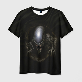 Мужская футболка 3D с принтом Чужой ксеноморф в Кировске, 100% полиэфир | прямой крой, круглый вырез горловины, длина до линии бедер | 