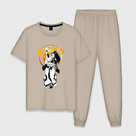 Мужская пижама хлопок с принтом Samurai Girl: Kanji в Белгороде, 100% хлопок | брюки и футболка прямого кроя, без карманов, на брюках мягкая резинка на поясе и по низу штанин
 | 