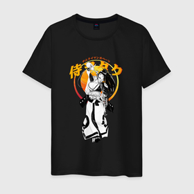 Мужская футболка хлопок с принтом Samurai Girl: Kanji в Петрозаводске, 100% хлопок | прямой крой, круглый вырез горловины, длина до линии бедер, слегка спущенное плечо. | 