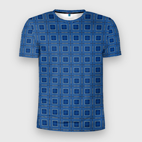 Мужская футболка 3D Slim с принтом Клетчатый серо синий в Новосибирске, 100% полиэстер с улучшенными характеристиками | приталенный силуэт, круглая горловина, широкие плечи, сужается к линии бедра | 
