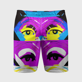 Мужские шорты спортивные с принтом Eyes   pop art   neural network в Петрозаводске,  |  | Тематика изображения на принте: 