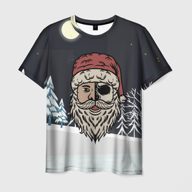 Мужская футболка 3D с принтом Череп  Санты , 100% полиэфир | прямой крой, круглый вырез горловины, длина до линии бедер | 