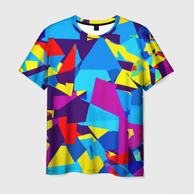 Мужская футболка 3D с принтом Полигональная композиция   поп арт   нейросеть в Петрозаводске, 100% полиэфир | прямой крой, круглый вырез горловины, длина до линии бедер | 