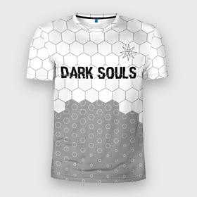 Мужская футболка 3D Slim с принтом Dark Souls glitch на светлом фоне: символ сверху в Тюмени, 100% полиэстер с улучшенными характеристиками | приталенный силуэт, круглая горловина, широкие плечи, сужается к линии бедра | 