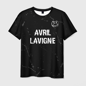 Мужская футболка 3D с принтом Avril Lavigne glitch на темном фоне: символ сверху в Екатеринбурге, 100% полиэфир | прямой крой, круглый вырез горловины, длина до линии бедер | 