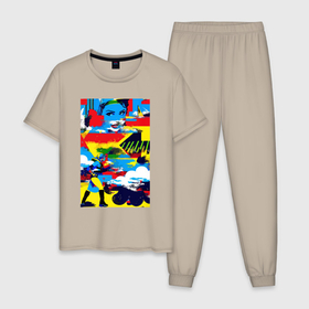 Мужская пижама хлопок с принтом Pop art fantasy   neural network в Белгороде, 100% хлопок | брюки и футболка прямого кроя, без карманов, на брюках мягкая резинка на поясе и по низу штанин
 | 