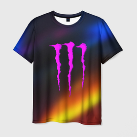 Мужская футболка 3D с принтом Monster energy gradient color , 100% полиэфир | прямой крой, круглый вырез горловины, длина до линии бедер | 