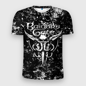 Мужская футболка 3D Slim с принтом Baldurs gate 3   black and white в Петрозаводске, 100% полиэстер с улучшенными характеристиками | приталенный силуэт, круглая горловина, широкие плечи, сужается к линии бедра | 