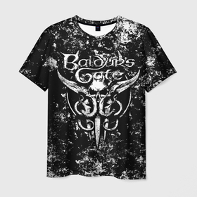 Мужская футболка 3D с принтом Baldurs gate 3   black and white в Белгороде, 100% полиэфир | прямой крой, круглый вырез горловины, длина до линии бедер | 