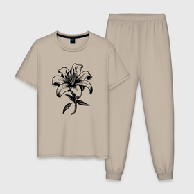 Мужская пижама хлопок с принтом Просто лилия в Кировске, 100% хлопок | брюки и футболка прямого кроя, без карманов, на брюках мягкая резинка на поясе и по низу штанин
 | 