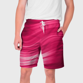 Мужские шорты 3D с принтом Абстрактный волнистый узор в красно розовых тонах в Санкт-Петербурге,  полиэстер 100% | прямой крой, два кармана без застежек по бокам. Мягкая трикотажная резинка на поясе, внутри которой широкие завязки. Длина чуть выше колен | 