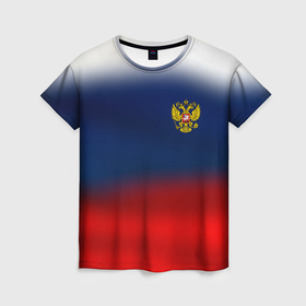 Женская футболка 3D с принтом Символика России герб в Белгороде, 100% полиэфир ( синтетическое хлопкоподобное полотно) | прямой крой, круглый вырез горловины, длина до линии бедер | 