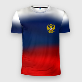 Мужская футболка 3D Slim с принтом Символика России герб в Курске, 100% полиэстер с улучшенными характеристиками | приталенный силуэт, круглая горловина, широкие плечи, сужается к линии бедра | 