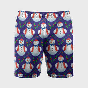 Мужские шорты спортивные с принтом Милые снеговики    зимний узор в Тюмени,  |  | Тематика изображения на принте: 