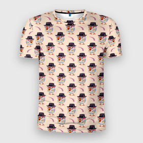 Мужская футболка 3D Slim с принтом Петушок и веточка ягод в Екатеринбурге, 100% полиэстер с улучшенными характеристиками | приталенный силуэт, круглая горловина, широкие плечи, сужается к линии бедра | 