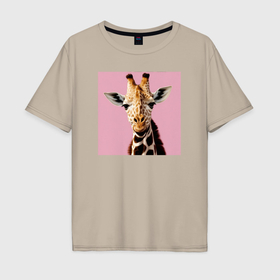 Мужская футболка хлопок Oversize с принтом Милый жирафик в Курске, 100% хлопок | свободный крой, круглый ворот, “спинка” длиннее передней части | 