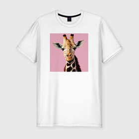 Мужская футболка хлопок Slim с принтом Милый жирафик в Курске, 92% хлопок, 8% лайкра | приталенный силуэт, круглый вырез ворота, длина до линии бедра, короткий рукав | 