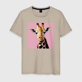 Мужская футболка хлопок с принтом Милый жирафик в Тюмени, 100% хлопок | прямой крой, круглый вырез горловины, длина до линии бедер, слегка спущенное плечо. | 