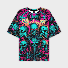 Мужская футболка oversize 3D с принтом Slipknot на фоне рок черепов в Кировске,  |  | 