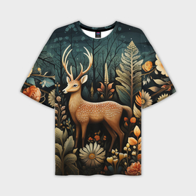 Мужская футболка oversize 3D с принтом Лесной олень в стиле фолк арт ,  |  | 