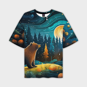 Мужская футболка oversize 3D с принтом Хозяин тайги: медведь в лесу в Екатеринбурге,  |  | Тематика изображения на принте: 