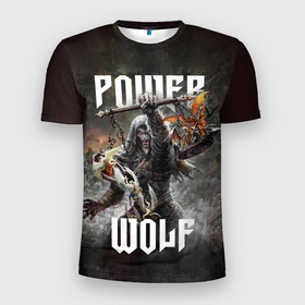 Мужская футболка 3D Slim с принтом Powerwolf: werewolf в Кировске, 100% полиэстер с улучшенными характеристиками | приталенный силуэт, круглая горловина, широкие плечи, сужается к линии бедра | Тематика изображения на принте: 