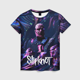 Женская футболка 3D с принтом Slipknot: guitar в Новосибирске, 100% полиэфир ( синтетическое хлопкоподобное полотно) | прямой крой, круглый вырез горловины, длина до линии бедер | 