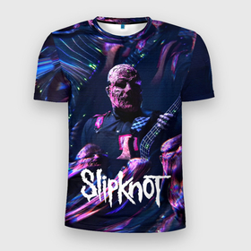 Мужская футболка 3D Slim с принтом Slipknot: guitar в Новосибирске, 100% полиэстер с улучшенными характеристиками | приталенный силуэт, круглая горловина, широкие плечи, сужается к линии бедра | 
