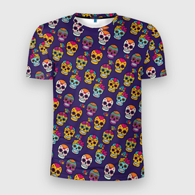 Мужская футболка 3D Slim с принтом Мексиканские черепа Калака в Екатеринбурге, 100% полиэстер с улучшенными характеристиками | приталенный силуэт, круглая горловина, широкие плечи, сужается к линии бедра | 