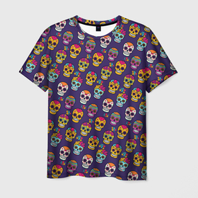 Мужская футболка 3D с принтом Мексиканские черепа Калака в Курске, 100% полиэфир | прямой крой, круглый вырез горловины, длина до линии бедер | 