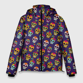 Мужская зимняя куртка 3D с принтом Мексиканские черепа Калака в Тюмени, верх — 100% полиэстер; подкладка — 100% полиэстер; утеплитель — 100% полиэстер | длина ниже бедра, свободный силуэт Оверсайз. Есть воротник-стойка, отстегивающийся капюшон и ветрозащитная планка. 

Боковые карманы с листочкой на кнопках и внутренний карман на молнии. | 