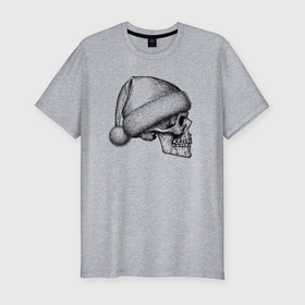 Мужская футболка хлопок Slim с принтом Новогодний череп в профиль в Кировске, 92% хлопок, 8% лайкра | приталенный силуэт, круглый вырез ворота, длина до линии бедра, короткий рукав | 