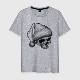 Мужская футболка хлопок с принтом Новогодний череп вампира в Санкт-Петербурге, 100% хлопок | прямой крой, круглый вырез горловины, длина до линии бедер, слегка спущенное плечо. | 