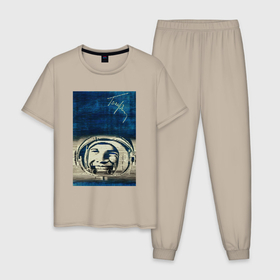 Мужская пижама хлопок с принтом Космонавт номер один в Тюмени, 100% хлопок | брюки и футболка прямого кроя, без карманов, на брюках мягкая резинка на поясе и по низу штанин
 | Тематика изображения на принте: 