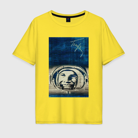 Мужская футболка хлопок Oversize с принтом Космонавт номер один в Тюмени, 100% хлопок | свободный крой, круглый ворот, “спинка” длиннее передней части | Тематика изображения на принте: 