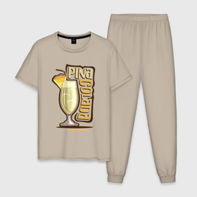 Мужская пижама хлопок с принтом Пина колада в Петрозаводске, 100% хлопок | брюки и футболка прямого кроя, без карманов, на брюках мягкая резинка на поясе и по низу штанин
 | 