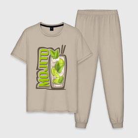 Мужская пижама хлопок с принтом Мохито в Тюмени, 100% хлопок | брюки и футболка прямого кроя, без карманов, на брюках мягкая резинка на поясе и по низу штанин
 | 