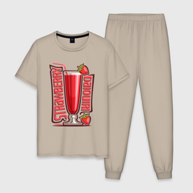 Мужская пижама хлопок с принтом Клубничный дайкири в Белгороде, 100% хлопок | брюки и футболка прямого кроя, без карманов, на брюках мягкая резинка на поясе и по низу штанин
 | 