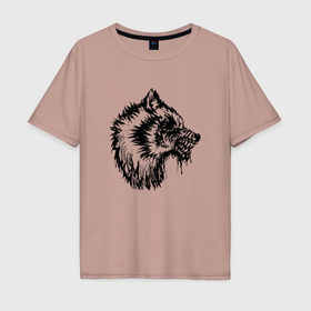 Мужская футболка хлопок Oversize с принтом Злой черный волк в Курске, 100% хлопок | свободный крой, круглый ворот, “спинка” длиннее передней части | 