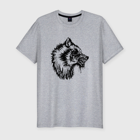 Мужская футболка хлопок Slim с принтом Злой черный волк в Курске, 92% хлопок, 8% лайкра | приталенный силуэт, круглый вырез ворота, длина до линии бедра, короткий рукав | Тематика изображения на принте: 