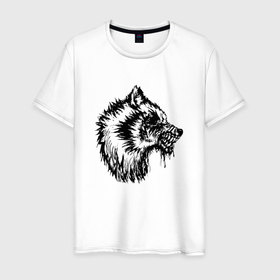 Мужская футболка хлопок с принтом Злой черный волк в Курске, 100% хлопок | прямой крой, круглый вырез горловины, длина до линии бедер, слегка спущенное плечо. | Тематика изображения на принте: 
