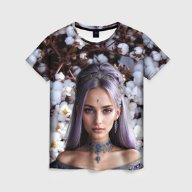 Женская футболка 3D с принтом Девушка на фоне хлопчатника в Белгороде, 100% полиэфир ( синтетическое хлопкоподобное полотно) | прямой крой, круглый вырез горловины, длина до линии бедер | 