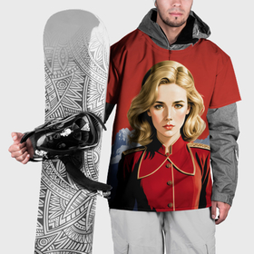 Накидка на куртку 3D с принтом Девушка в красной униформе в Кировске, 100% полиэстер |  | 