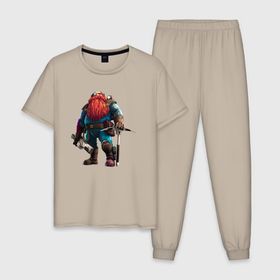 Мужская пижама хлопок с принтом Deep Rock Galactic в Кировске, 100% хлопок | брюки и футболка прямого кроя, без карманов, на брюках мягкая резинка на поясе и по низу штанин
 | 