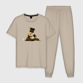 Мужская пижама хлопок с принтом Кот учёный и мышки в Тюмени, 100% хлопок | брюки и футболка прямого кроя, без карманов, на брюках мягкая резинка на поясе и по низу штанин
 | Тематика изображения на принте: 