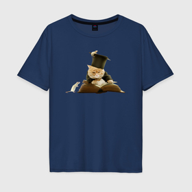 Мужская футболка хлопок Oversize с принтом Кот учёный и мышки в Новосибирске, 100% хлопок | свободный крой, круглый ворот, “спинка” длиннее передней части | Тематика изображения на принте: 
