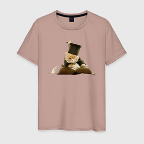 Мужская футболка хлопок с принтом Кот учёный и мышки в Белгороде, 100% хлопок | прямой крой, круглый вырез горловины, длина до линии бедер, слегка спущенное плечо. | Тематика изображения на принте: 