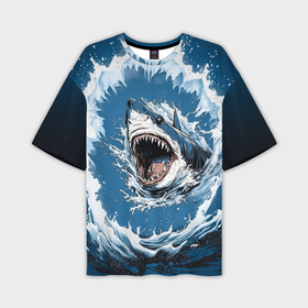 Мужская футболка oversize 3D с принтом Морда акулы в воде в Тюмени,  |  | 